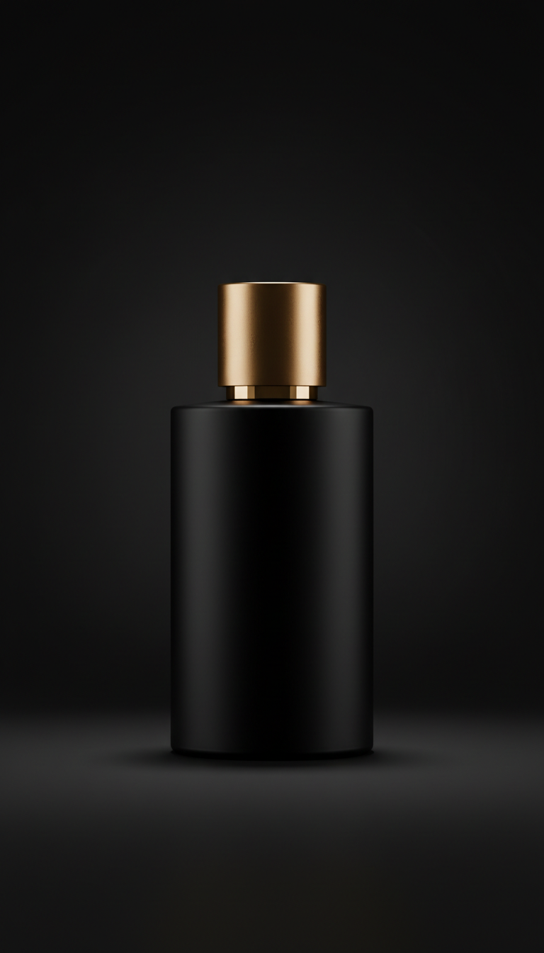 Matte black perfume bottle with bronze accent