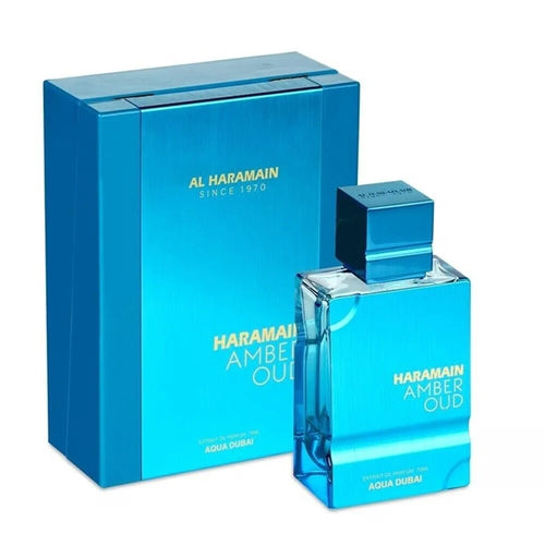 Al Haramain Amber Oud Aqua Dubai Extrait de Parfum 3.4 oz fragrance bottle