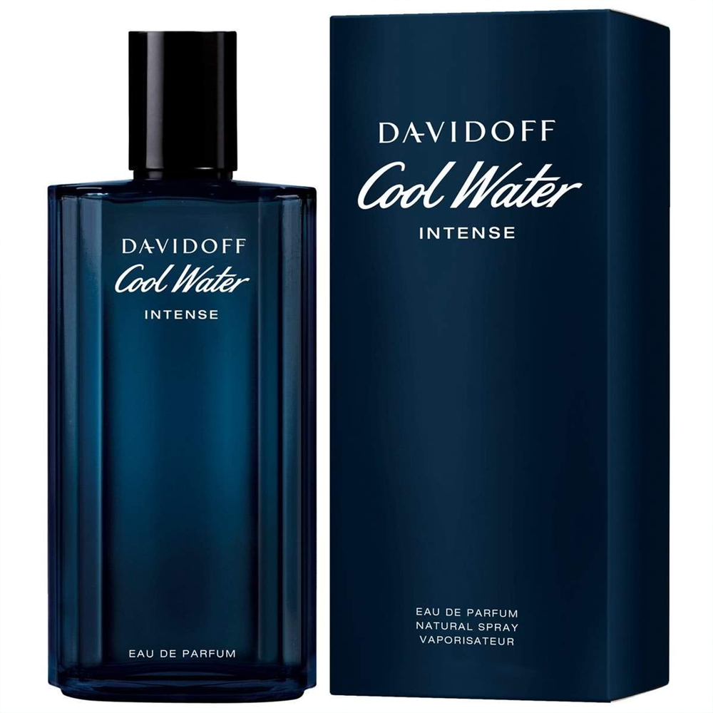 Davidoff Cool Water Intense Eau de Parfum amber 2.5 oz bottle with dark presentation box