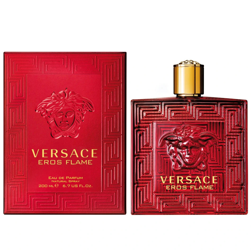 Versace Eros Flame Eau de Parfum red 6.7 oz bottle with matching presentation box