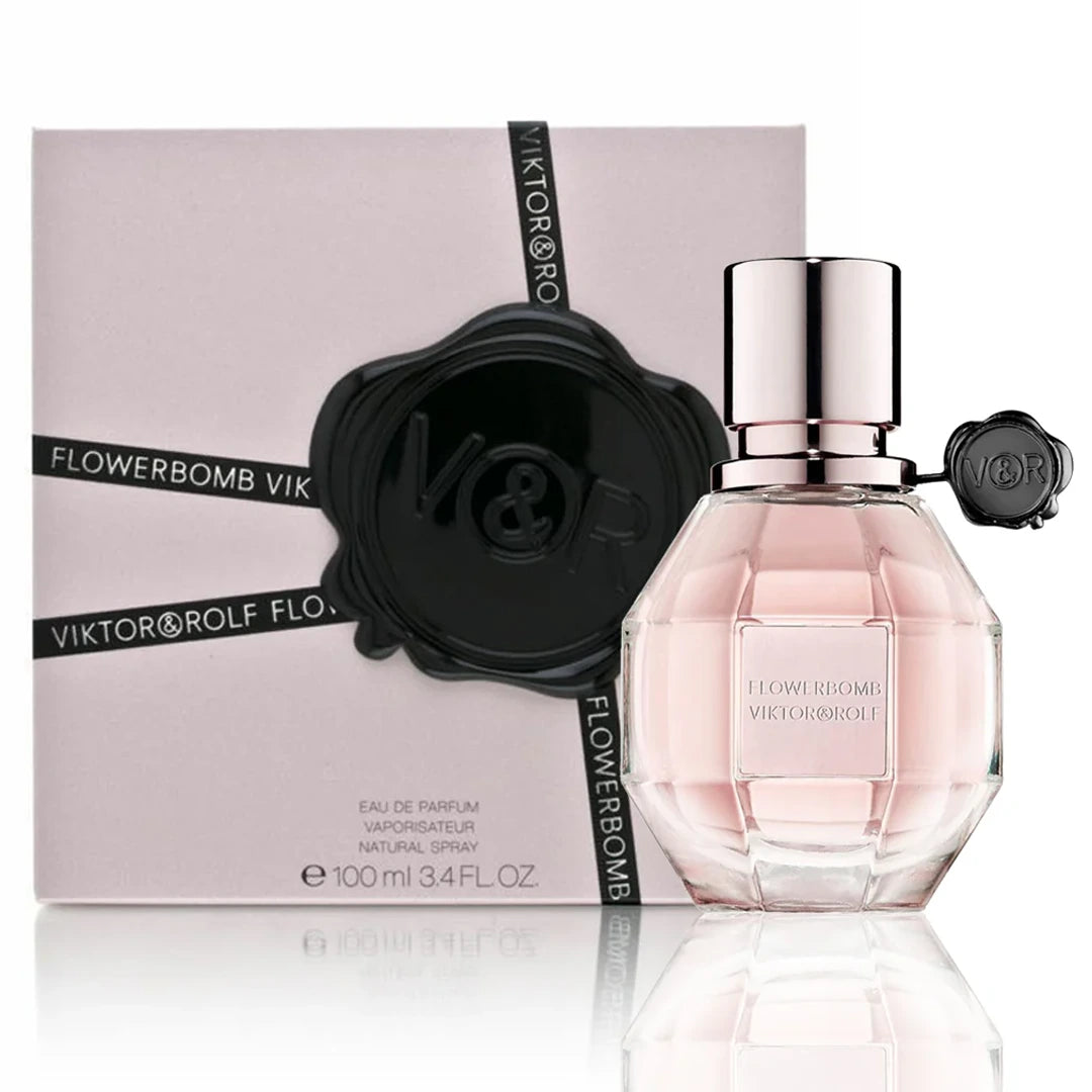 Viktor and Rolf Flowerbomb Eau de Parfum faceted pink 3.4 oz bottle with presentation box