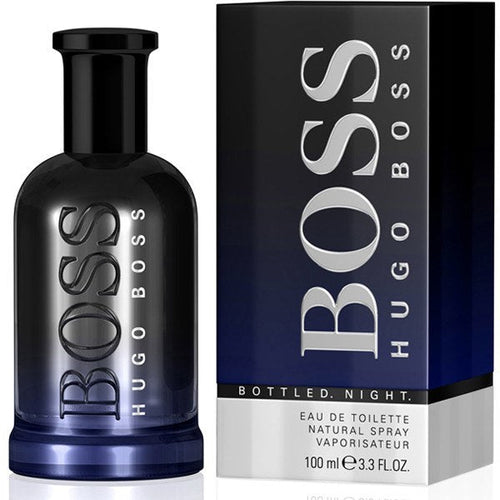 Hugo Boss Boss Bottled Night Eau de Toilette 6.7 oz bottle with matching dark blue box