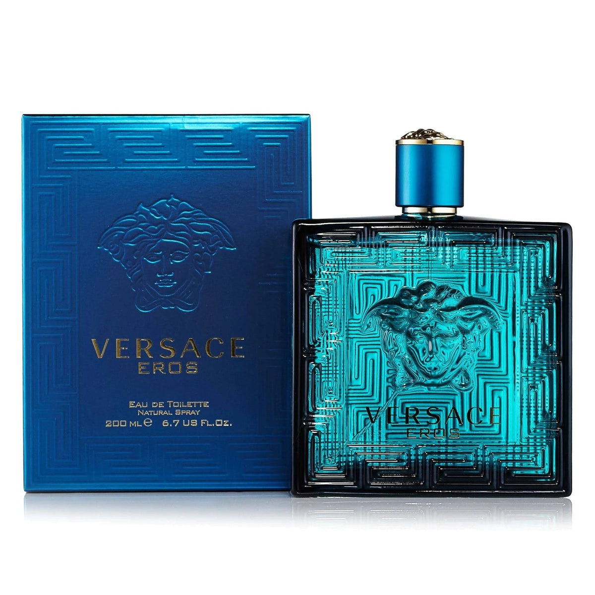 Versace Eros Eau de Toilette turquoise 6.7 oz bottle with matching presentation box