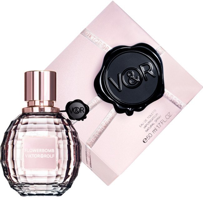 Viktor and Rolf Flowerbomb Eau de Parfum faceted pink 1.7 oz bottle with presentation box